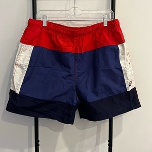Vintage Wave Zone Swim Color Block Blue Red White Nylon Swim Trunk Men Size L